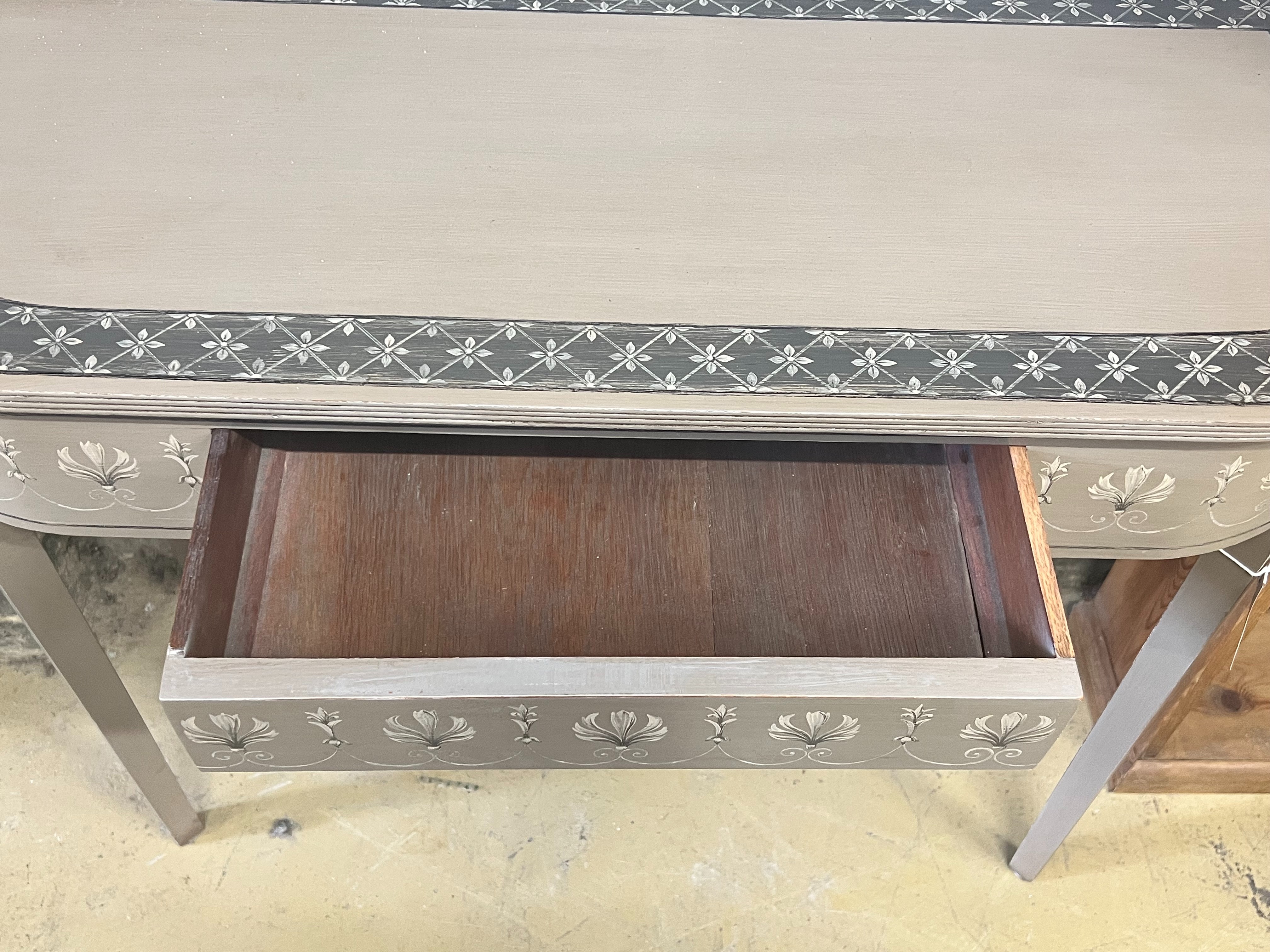A George III design side table re-painted in a Sheraton style, width 91cm depth 38cm height 72cm